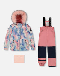 Two Piece Snowsuit Printed Pastel Watercolor And Dusty Pink Snowsuits Deux par Deux 