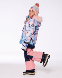 Two Piece Snowsuit Printed Pastel Watercolor And Dusty Pink Snowsuits Deux par Deux 