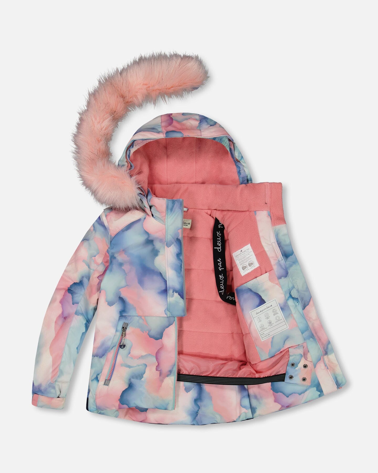 Two Piece Snowsuit Printed Pastel Watercolor And Dusty Pink Snowsuits Deux par Deux 