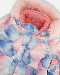 Two Piece Snowsuit Printed Pastel Watercolor And Dusty Pink Snowsuits Deux par Deux 