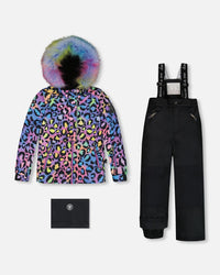 Two Piece Snowsuit Printed Rainbow Leopard And Black Snowsuits Deux par Deux 