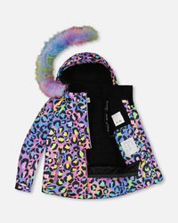 Two Piece Snowsuit Printed Rainbow Leopard And Black Snowsuits Deux par Deux 