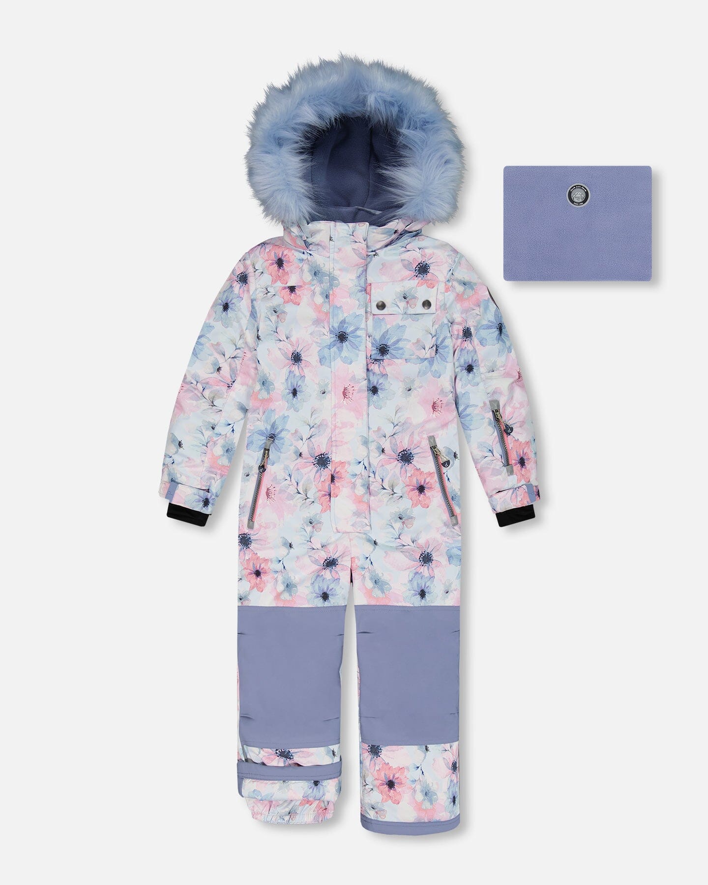 One Piece Snowsuit Printed Watercolor Blue Flowers Snowsuits Deux par Deux 