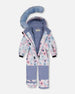 One Piece Snowsuit Printed Watercolor Blue Flowers Snowsuits Deux par Deux 