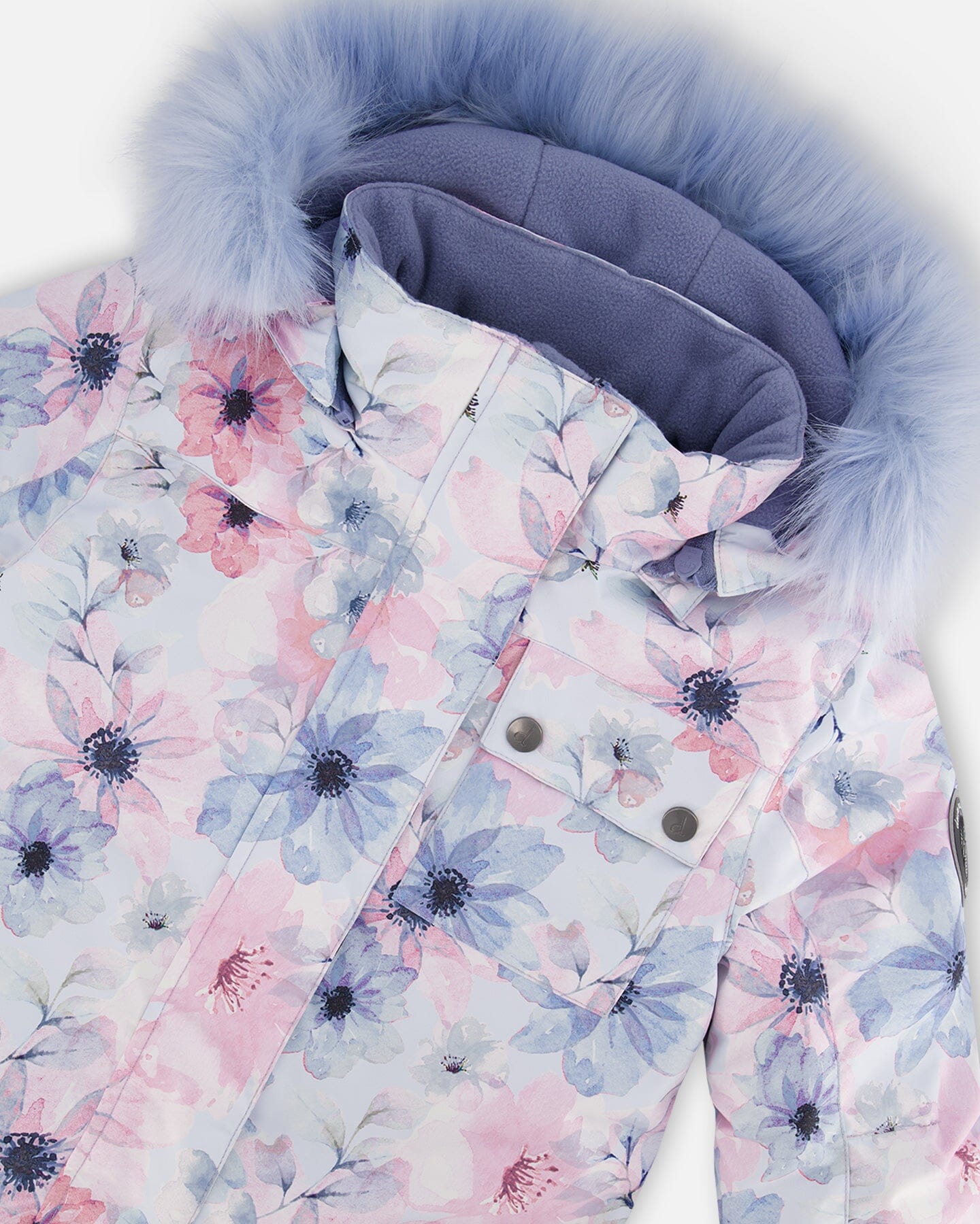 One Piece Snowsuit Printed Watercolor Blue Flowers Snowsuits Deux par Deux 