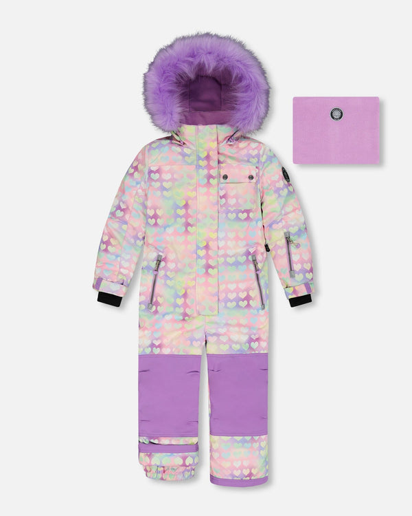 One Piece Snowsuit Lilac Printed Hearts Snowsuits Deux par Deux 