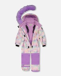 One Piece Snowsuit Lilac Printed Hearts Snowsuits Deux par Deux 