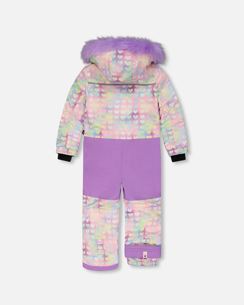 One Piece Snowsuit Lilac Printed Hearts Snowsuits Deux par Deux 