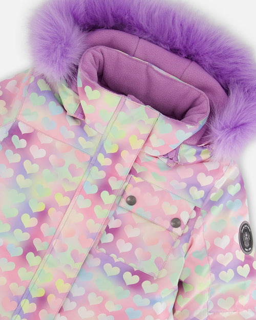 One Piece Snowsuit Lilac Printed Hearts Snowsuits Deux par Deux 