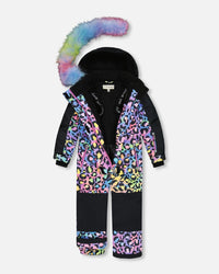 One Piece Snowsuit Printed Rainbow Leopard Snowsuits Deux par Deux 