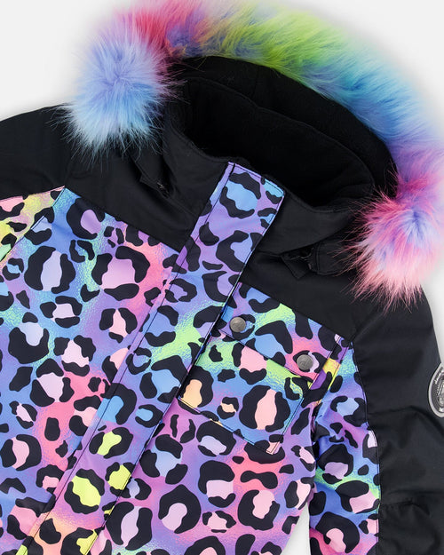 One Piece Snowsuit Printed Rainbow Leopard Snowsuits Deux par Deux 