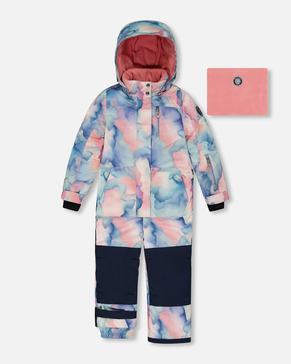 One Piece Snowsuit Printed Pastel Watercolor Snowsuits Deux par Deux 