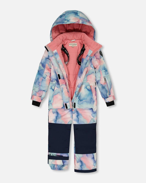 One Piece Snowsuit Printed Pastel Watercolor Snowsuits Deux par Deux 