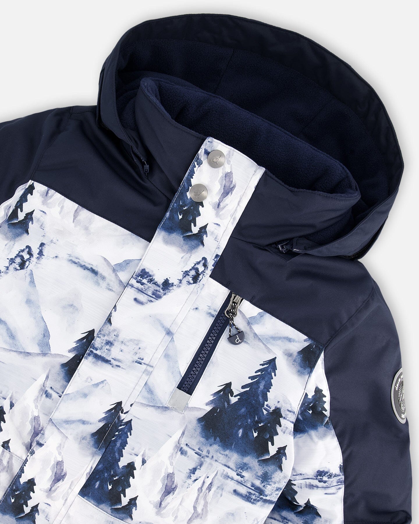 One Piece Snowsuit Navy Blue Watercolor Pine Print Snowsuits Deux par Deux 