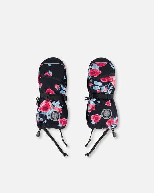 Technical Mittens Black Printed Roses - G10XM203_011