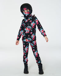 Two Piece Thermal Underwear Set Black Printed Roses - G10Y600_011