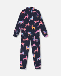 Two Piece Thermal Underwear Set Navy Printed Unicorn - G10Y600_012