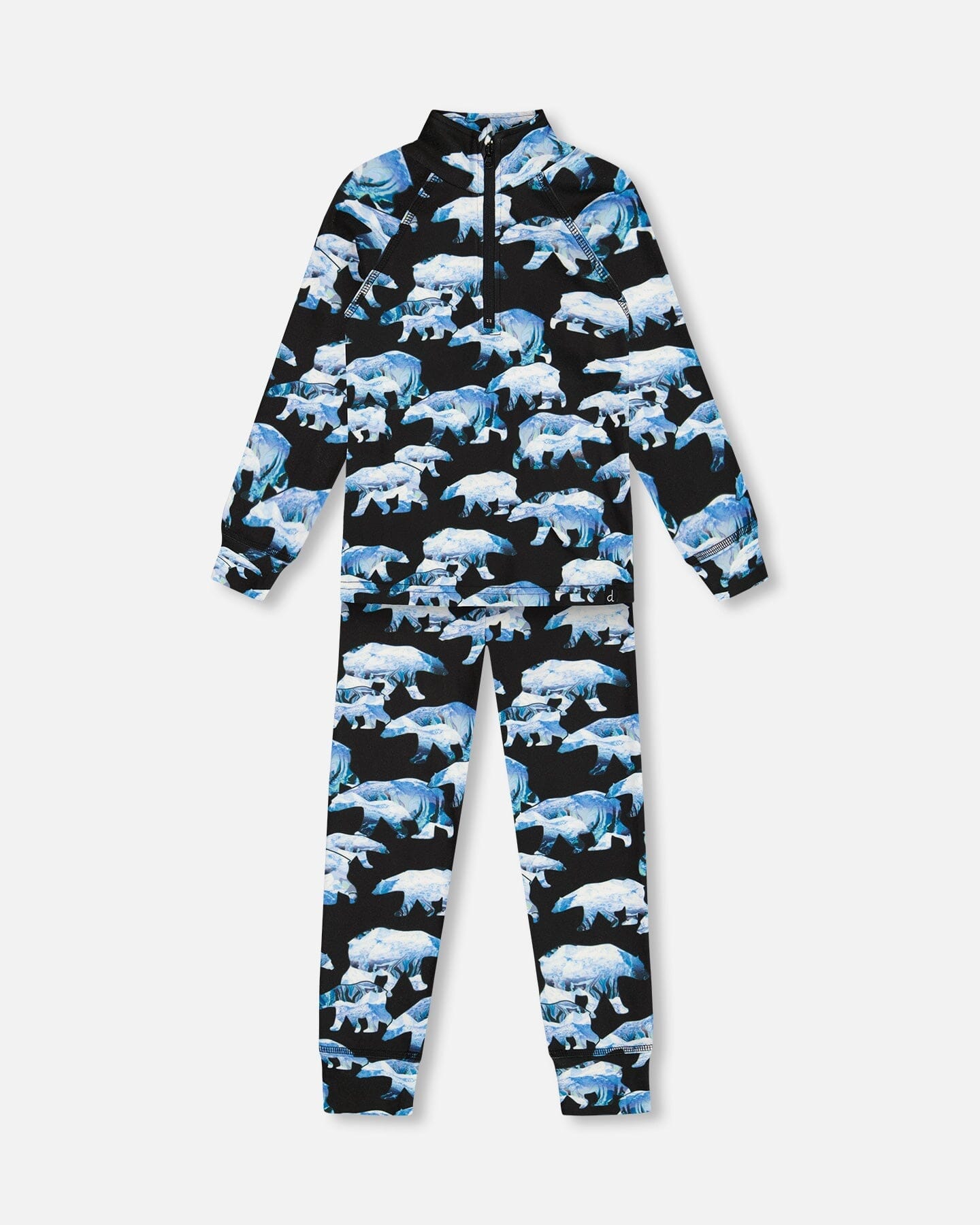 Two Piece Thermal Underwear Set Black Printed Polar Bears - G10Y600_022