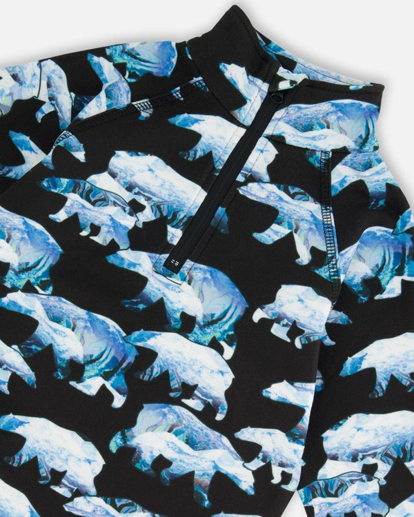 Two Piece Thermal Underwear Set Black Printed Polar Bears - G10Y600_022