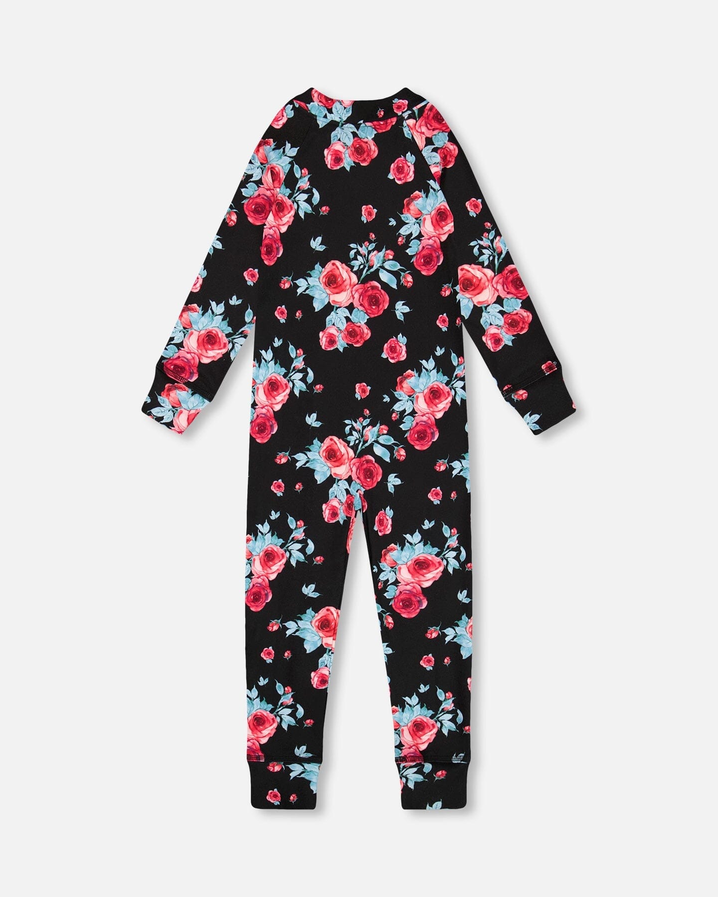 One Piece Thermal Underwear Black Printed Roses - G10Y700_011