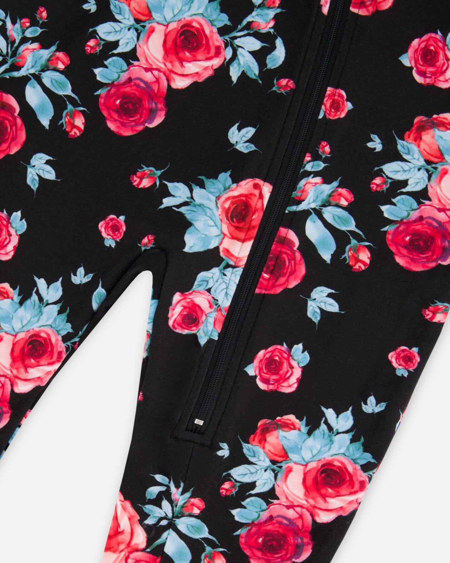 One Piece Thermal Underwear Black Printed Roses - G10Y700_011