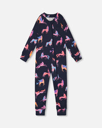 One Piece Thermal Underwear Navy Printed Unicorn Winter Accessories Deux par Deux 