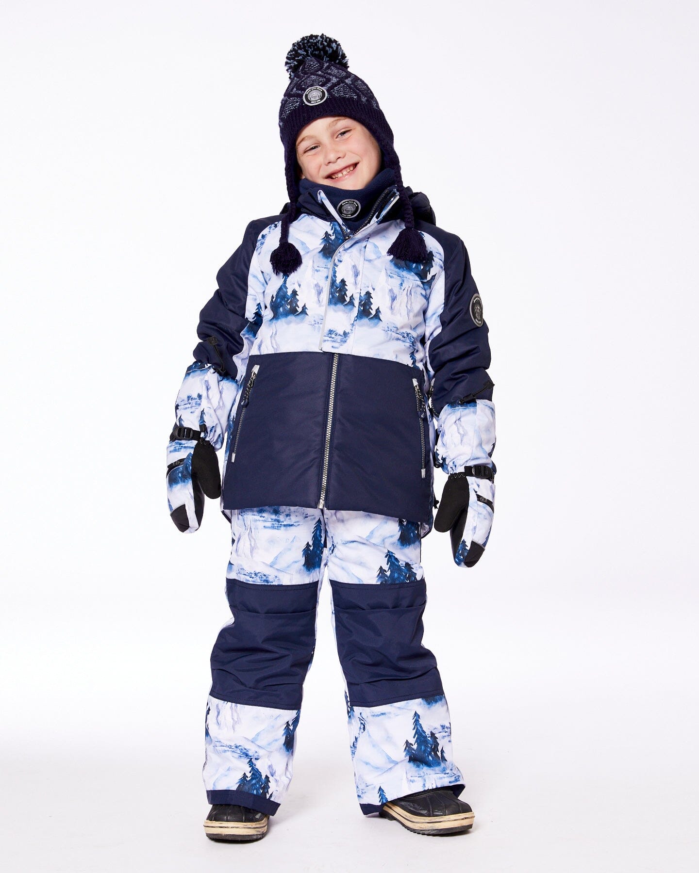 Two Piece Snowsuit Navy Blue Watercolor Pine Print Snowsuits Deux par Deux 