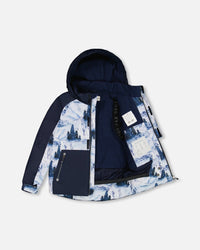 Two Piece Snowsuit Navy Blue Watercolor Pine Print Snowsuits Deux par Deux 