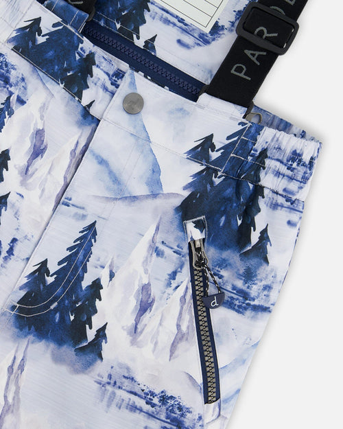 Two Piece Snowsuit Navy Blue Watercolor Pine Print Snowsuits Deux par Deux 