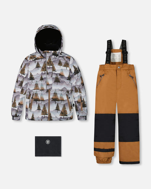 Two Piece Snowsuit Grey Landscape Printed Brown Trees And Brown Snowsuits Deux par Deux 