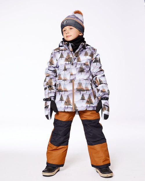 Two Piece Snowsuit Grey Landscape Printed Brown Trees And Brown Snowsuits Deux par Deux 