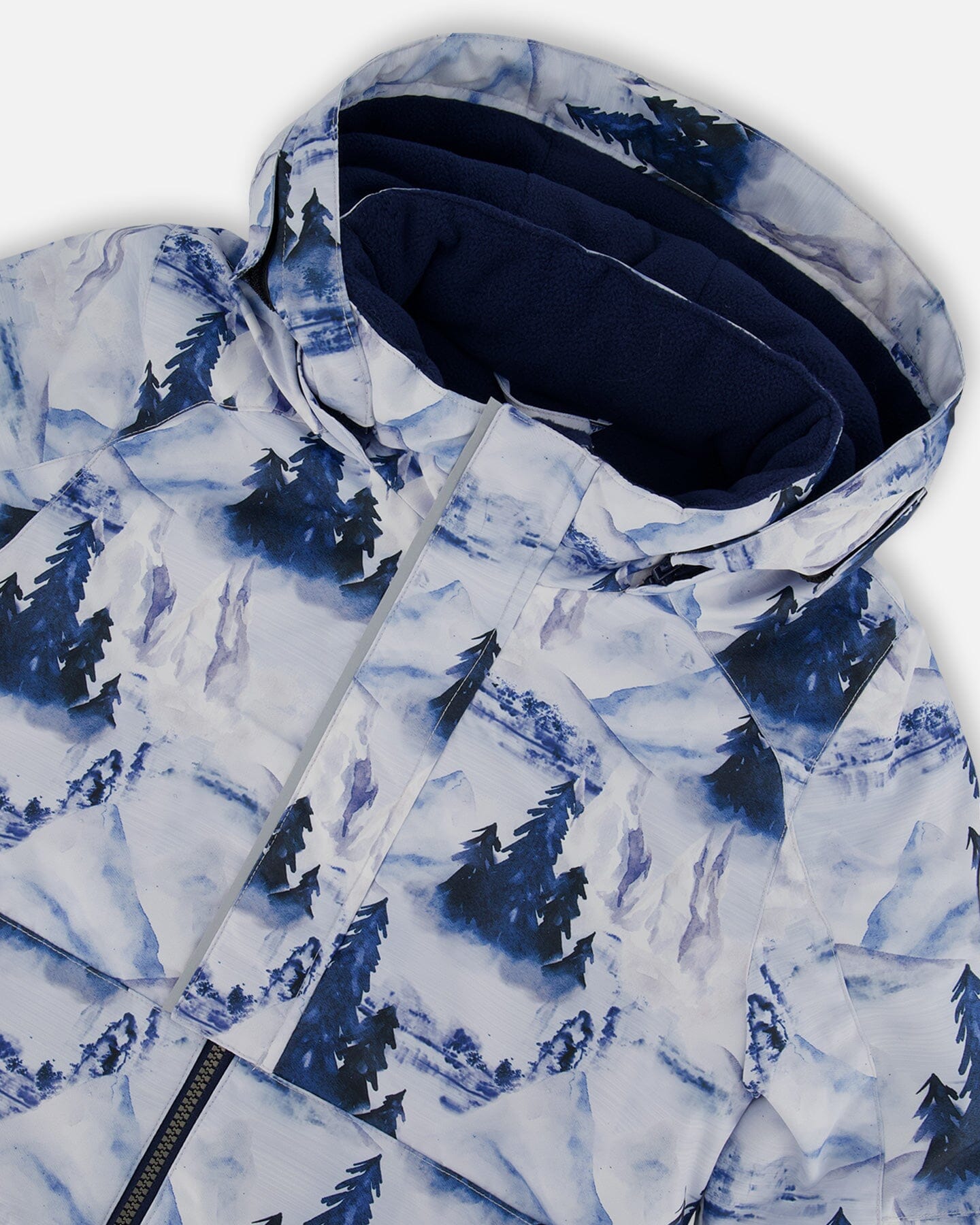 Two Piece Snowsuit Watercolor Pine Print And Solid Navy Pant Snowsuits Deux par Deux 