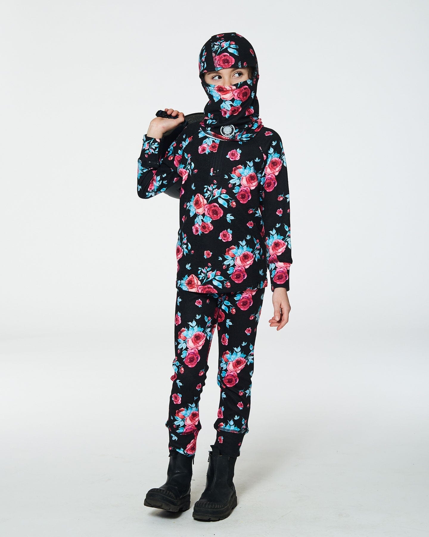 Jersey Balaclava Black Printed Roses - G10YBAL_011