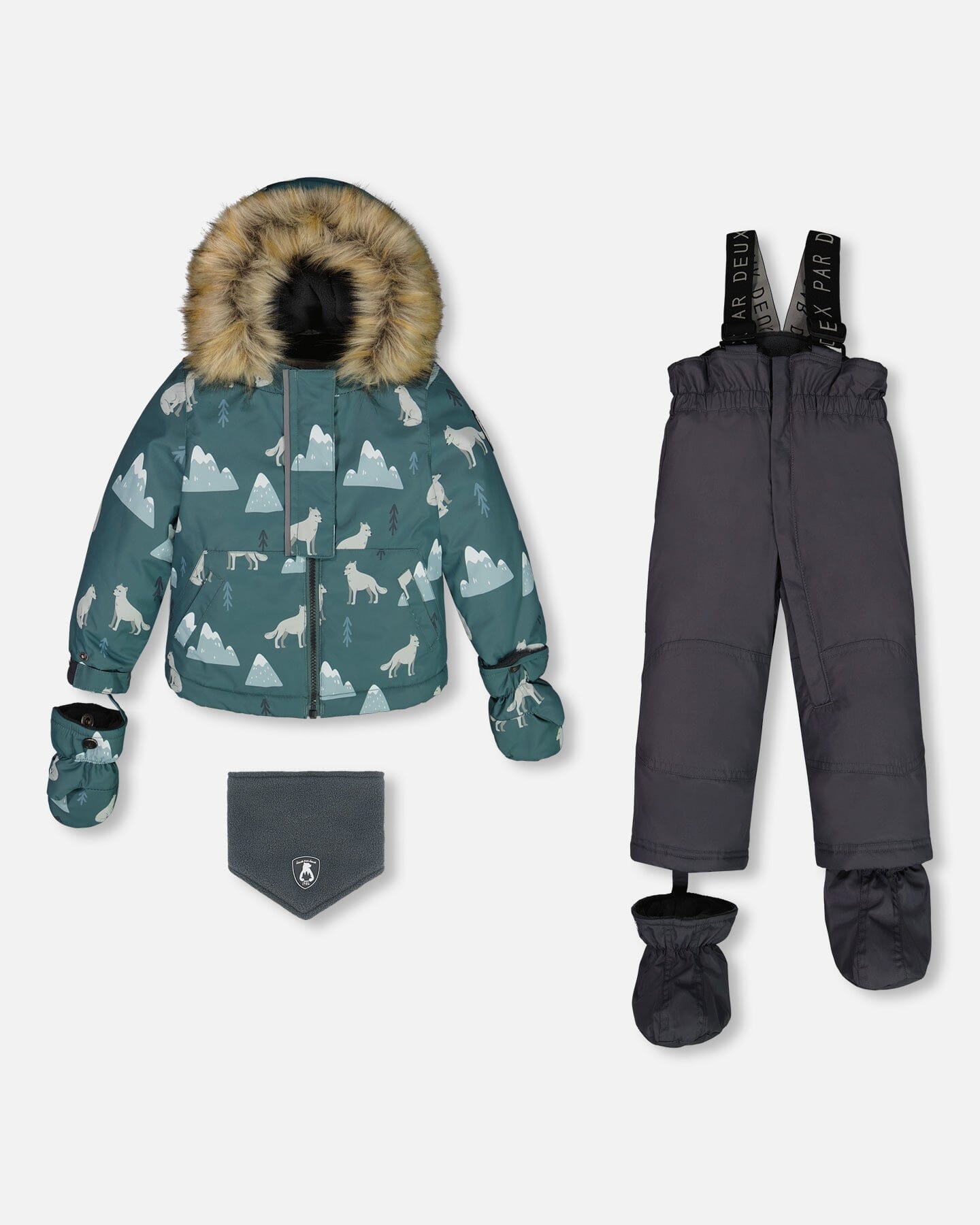 Two Piece Baby Snowsuit Sage Printed Wolves And Dark Grey - G10Z502_493