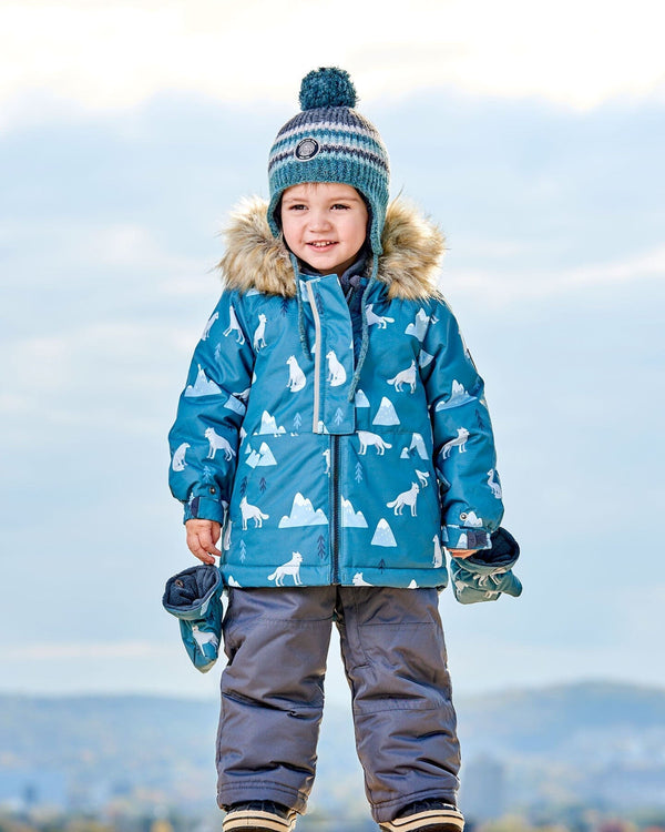 Two Piece Baby Snowsuit Sage Printed Wolves And Dark Grey - G10Z502_493