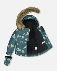 Two Piece Baby Snowsuit Sage Printed Wolves And Dark Grey - G10Z502_493