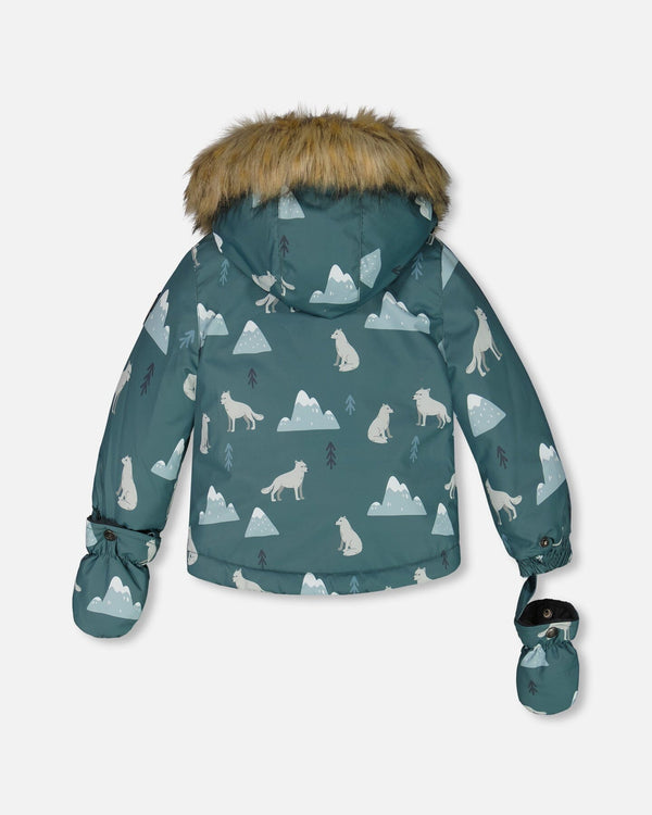 Two Piece Baby Snowsuit Sage Printed Wolves And Dark Grey - G10Z502_493