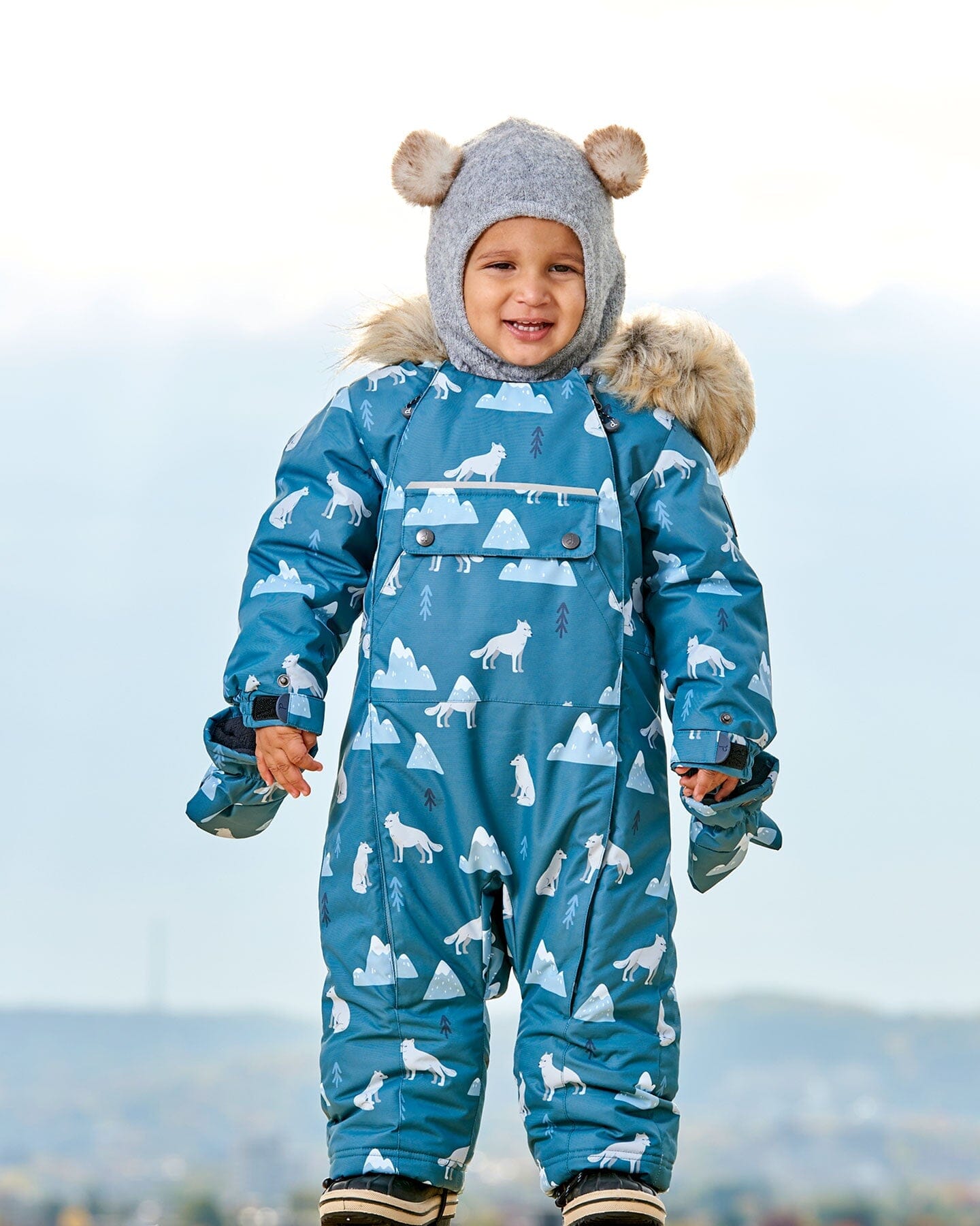 One Piece Baby Snowsuit Sage Printed Wolves Designed For Car Seat - G10Z703_026