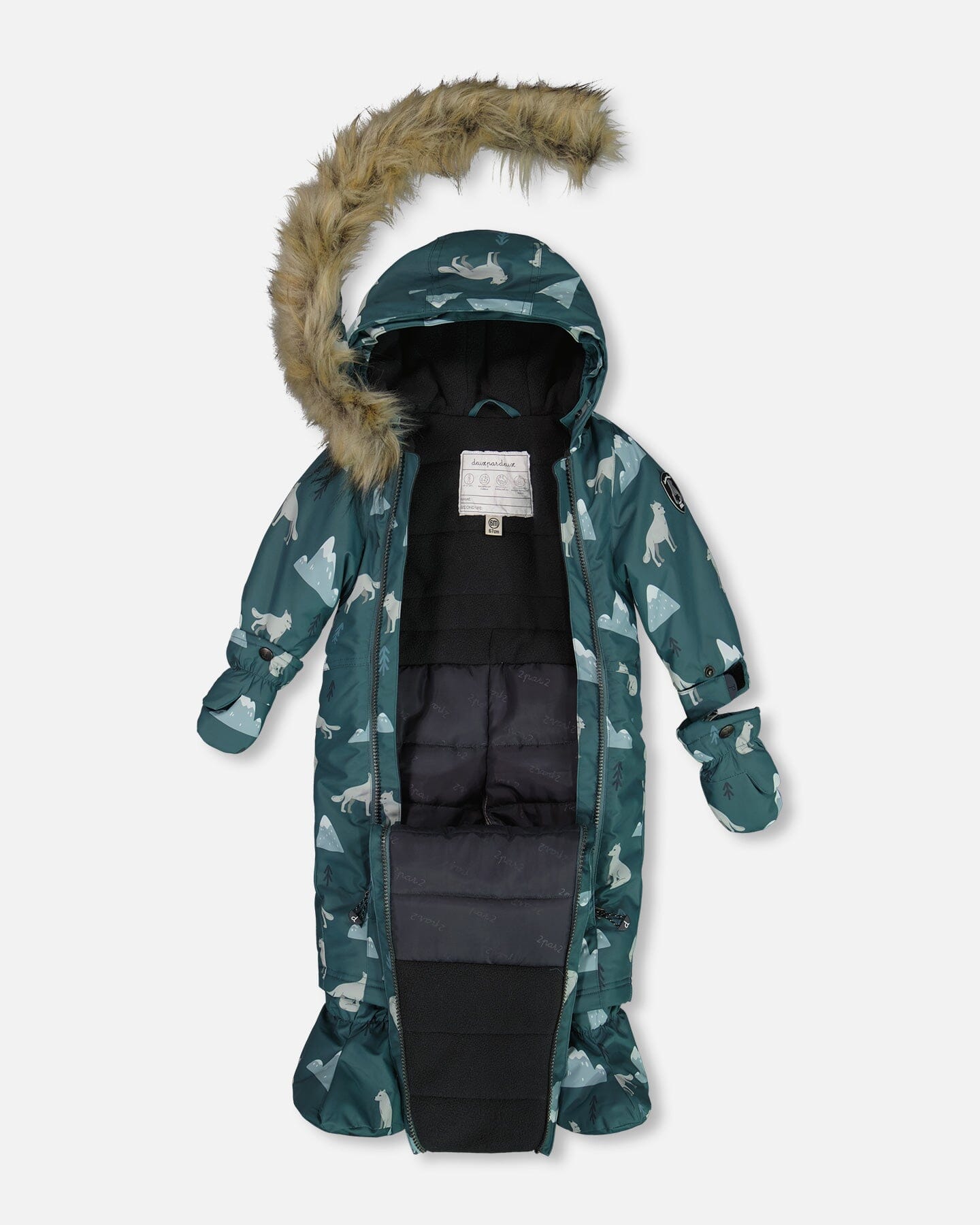 One Piece Baby Snowsuit Sage Printed Wolves Designed For Car Seat - G10Z703_026