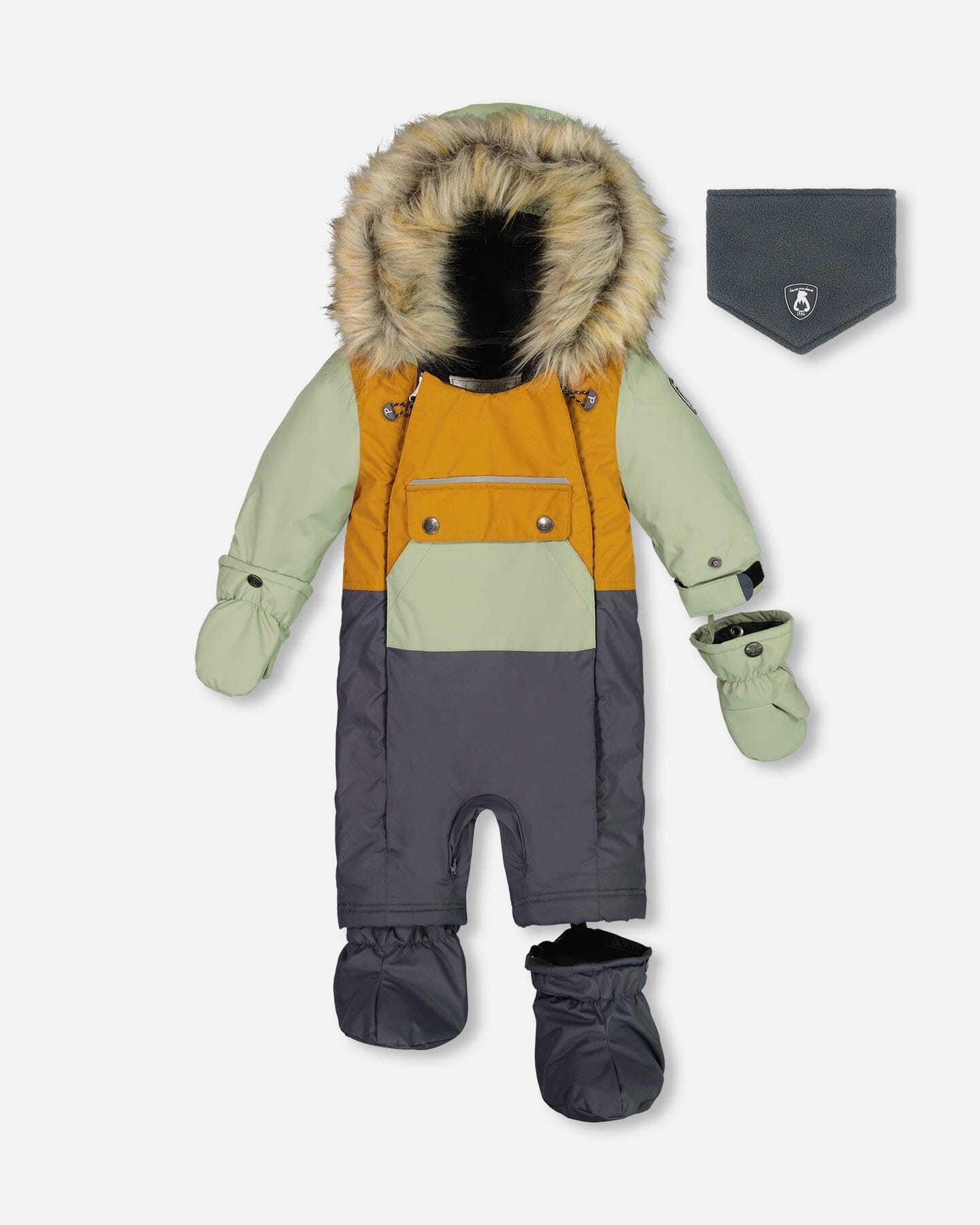 One Piece Baby Snowsuit Sage, Brown And Dark Grey - G10Z703_493