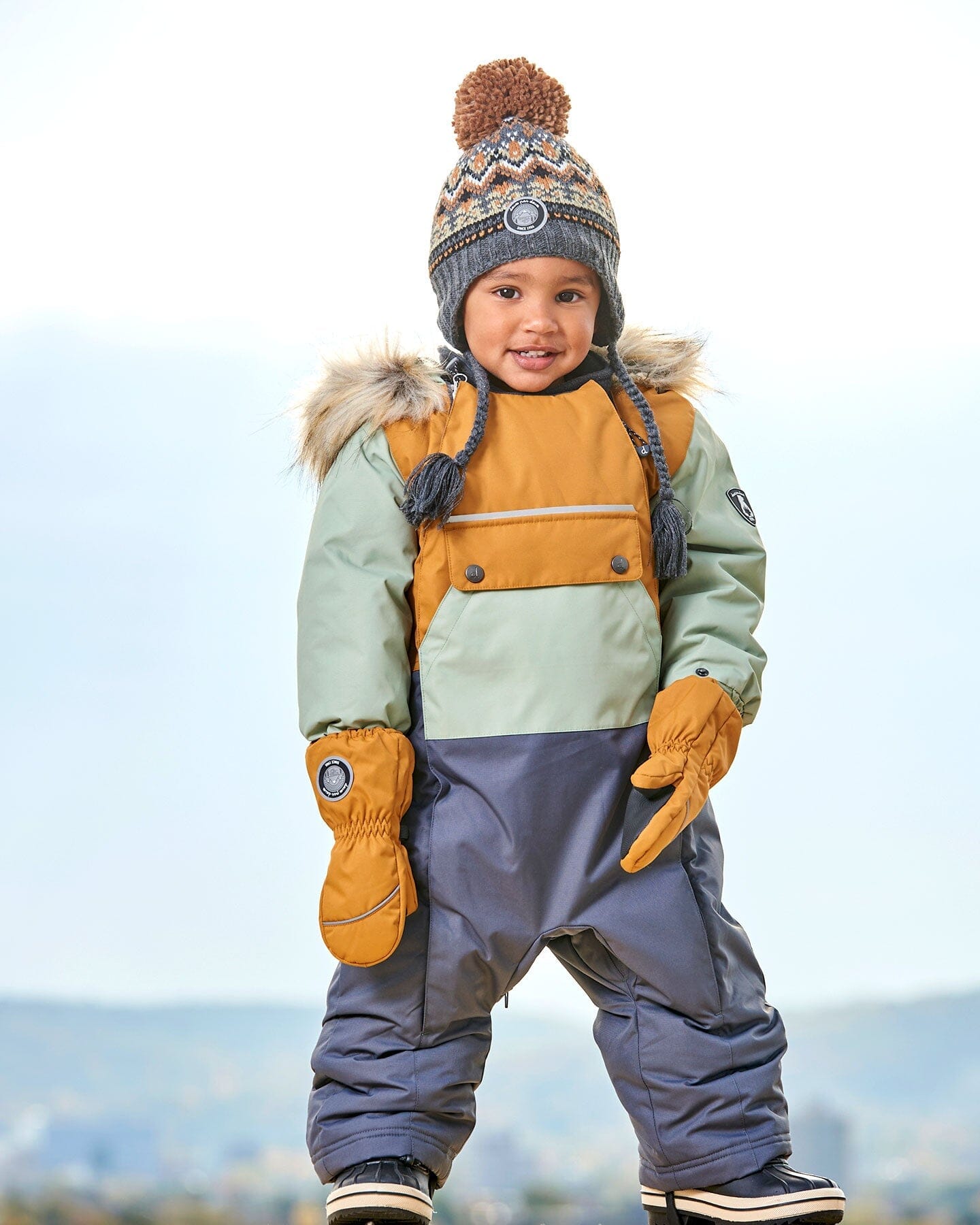 One Piece Baby Snowsuit Sage, Brown And Dark Grey - G10Z703_493