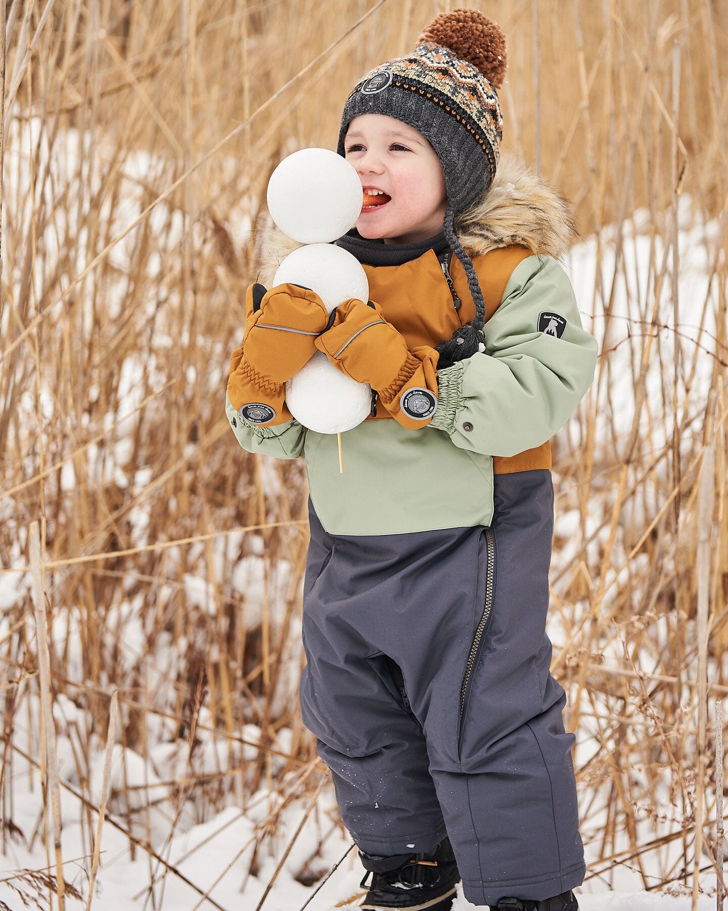 One Piece Baby Snowsuit Sage, Brown And Dark Grey Snowsuits Deux par Deux 