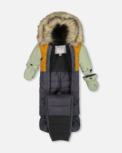 One Piece Baby Snowsuit Sage, Brown And Dark Grey - G10Z703_493