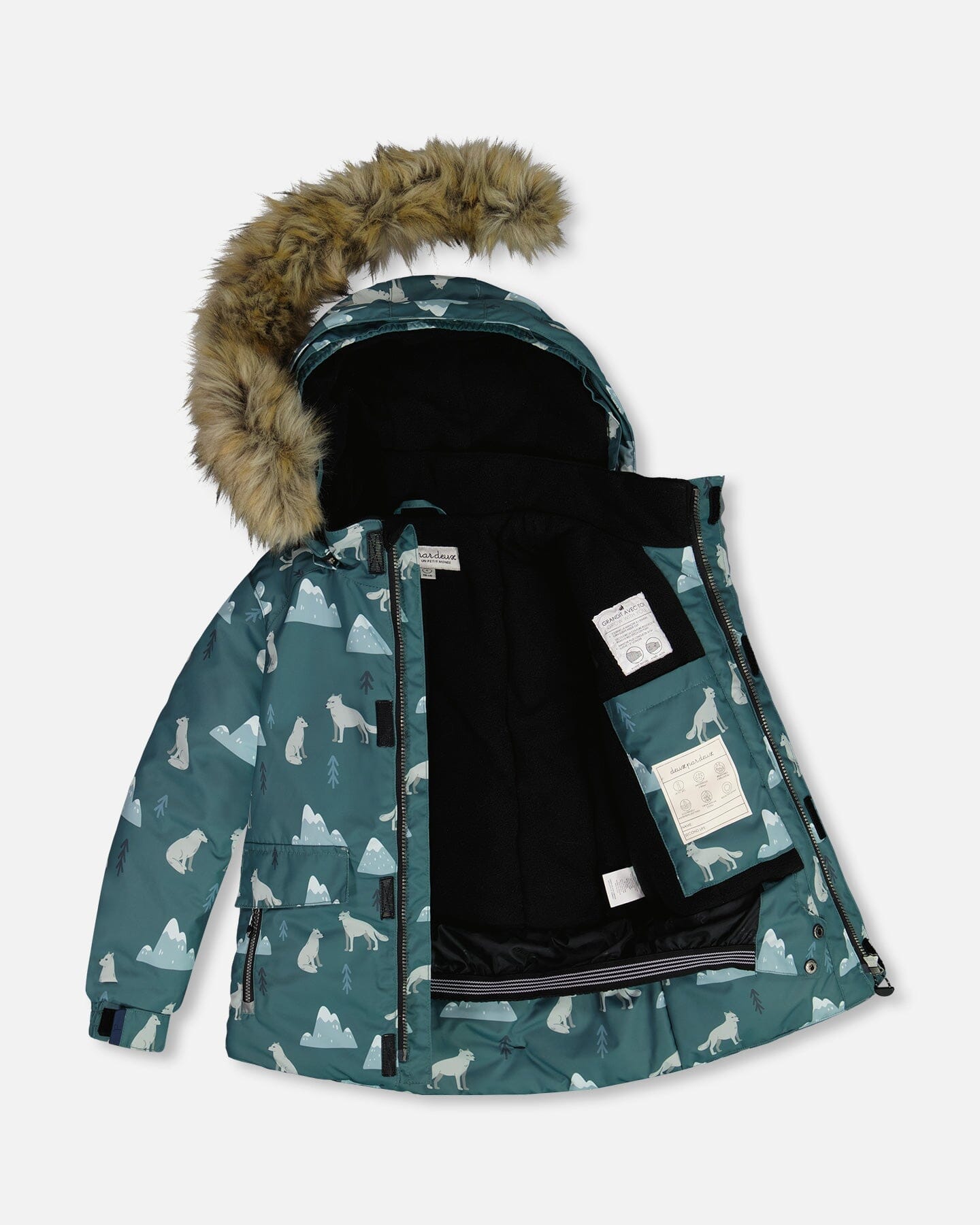 Two Piece Snowsuit Sage Printed Wolves And Black - G10Z808_999