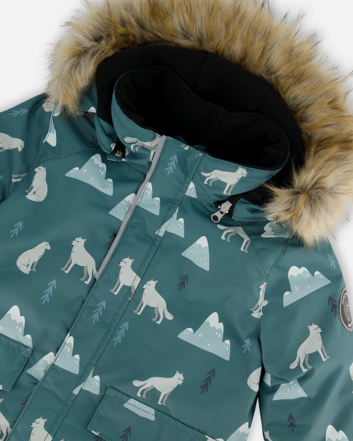 Two Piece Snowsuit Sage Printed Wolves And Black - G10Z808_999