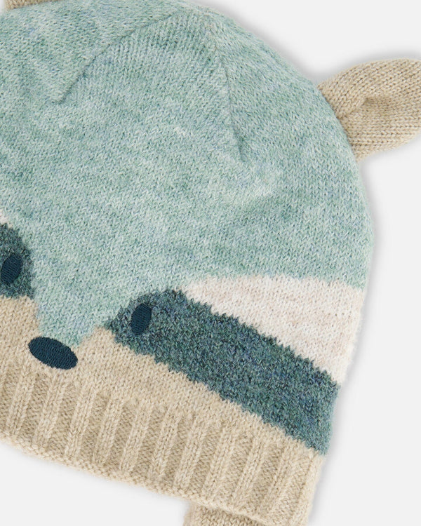 Knit Hat With Ears Racoon Face - G10ZB02_000