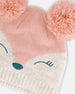 Knit Hat With Ears Light Pink Deer Face - G10ZG02_000