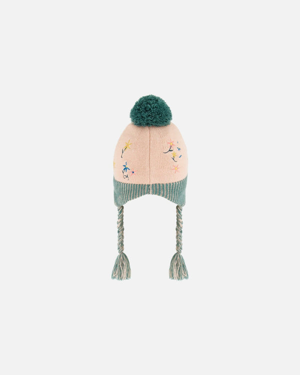 Peruvian Knit Hat Light Pink, Sage Green And Flowers - G10ZH01_000