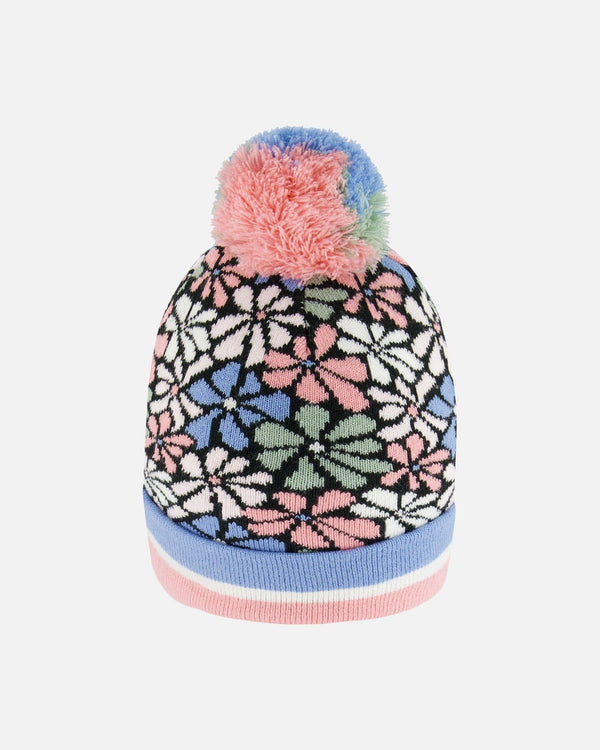 Knit Hat Blue, Pink And White Retro Flowers - G10ZL01_000