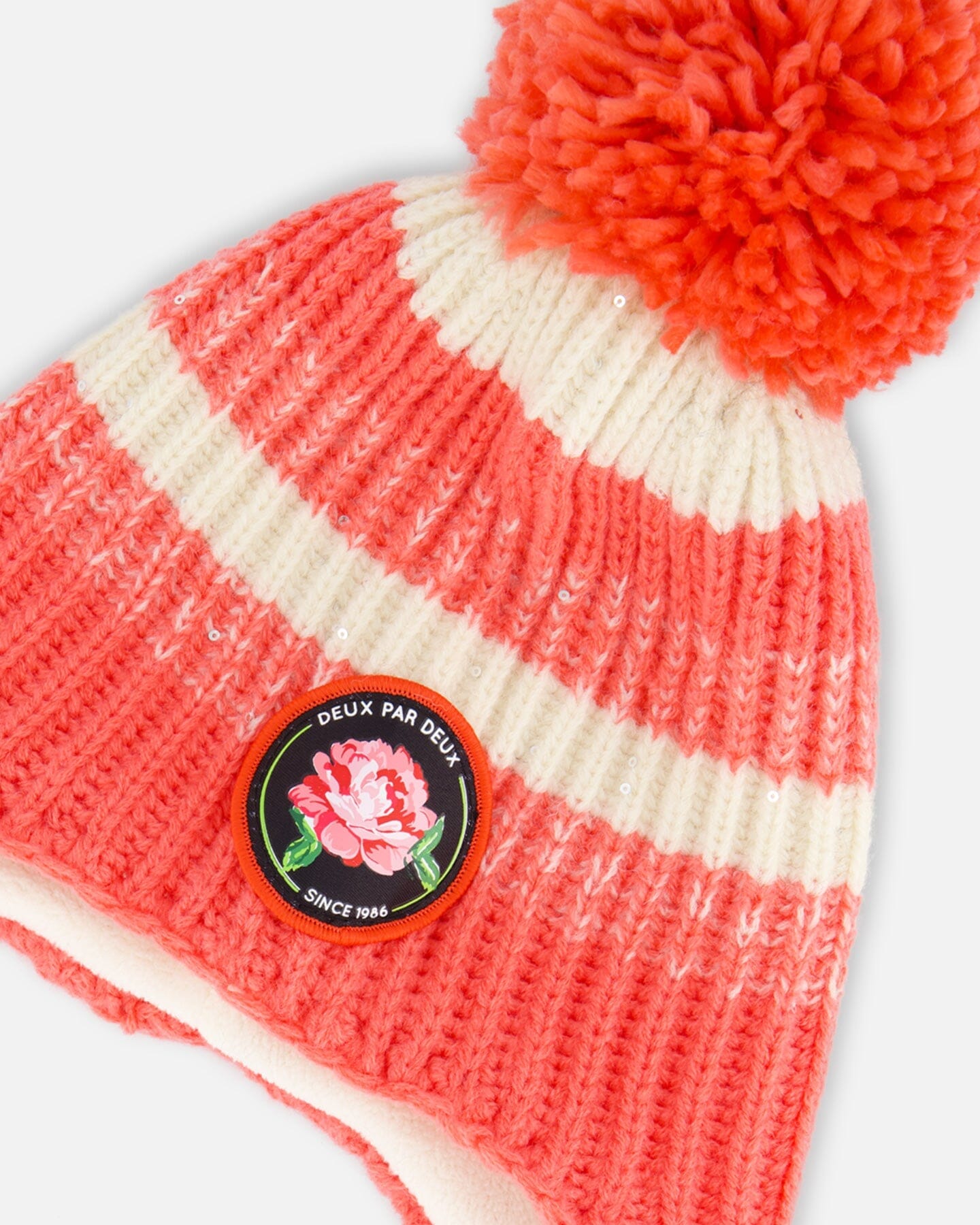 Peruvian Knit Hat Coral And White - G10ZM02_000